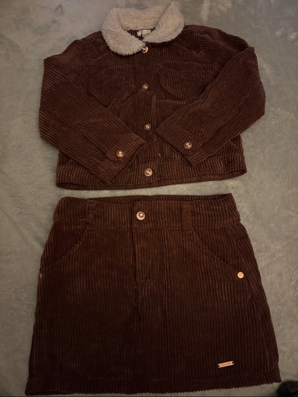 Tahari Girl Brown Corduroy Jacket with Cream Sherpa Trim